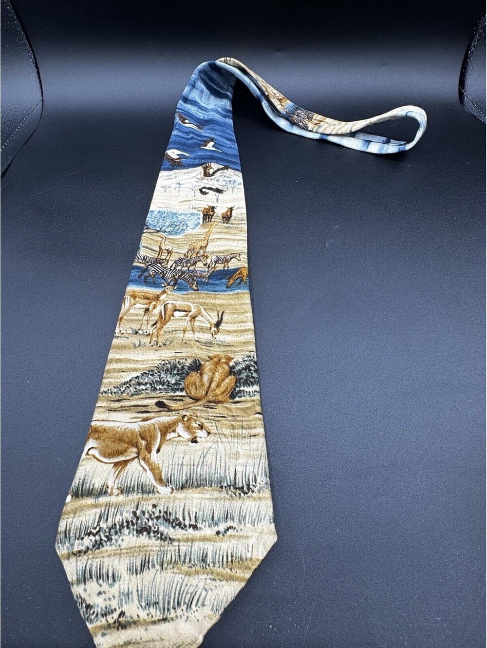 Endangered Species Safari Wildlife Animal Silk Necktie Lions Zebra Vintage